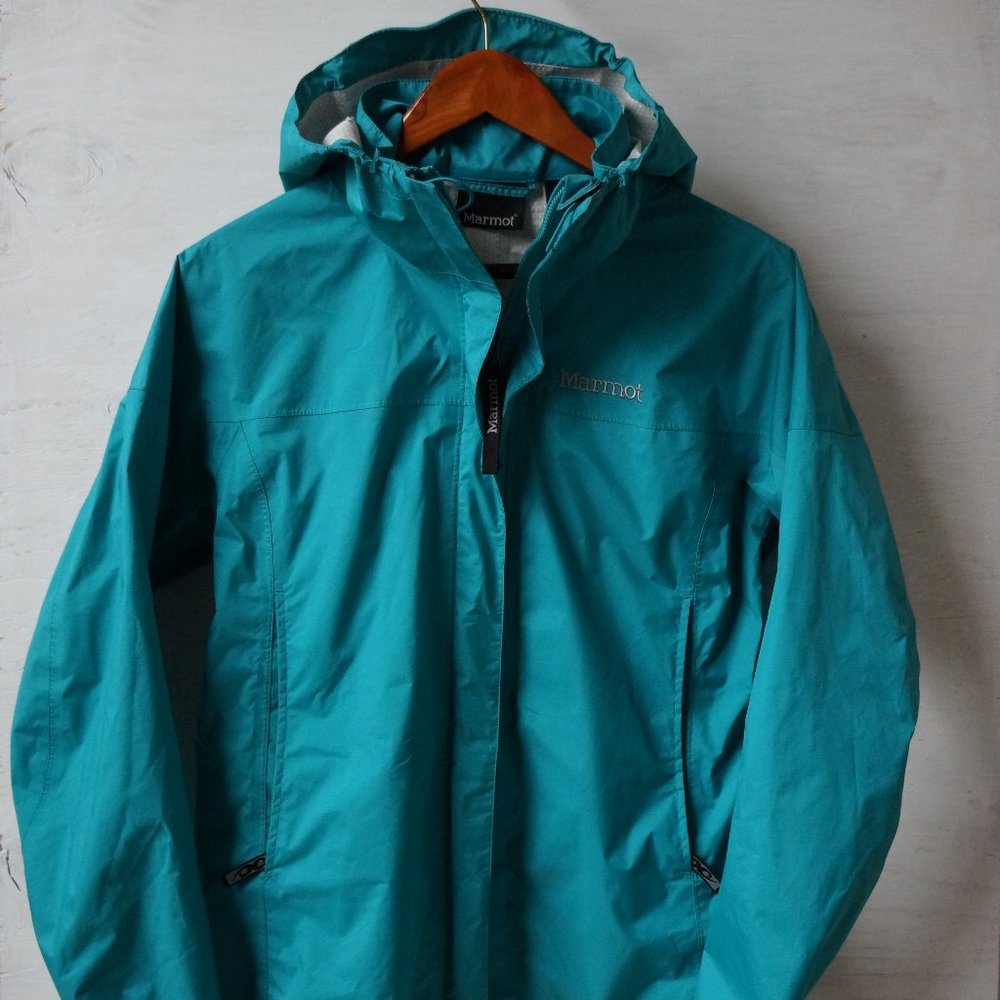 Marmot Precip Rain Jacket Green w Hood Sz M - Picture 2 of 10